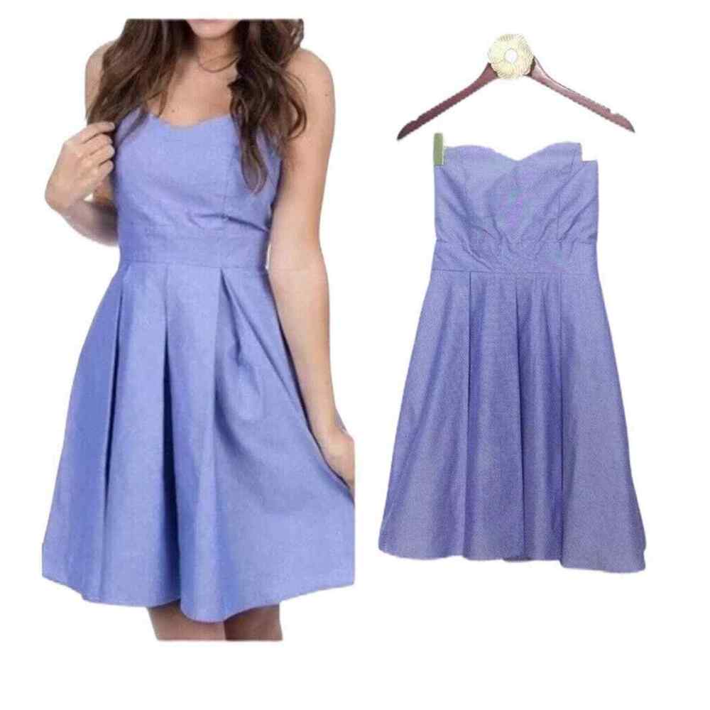 Lauren James Corbin Blue Strapless Dress Gingham Tie-Back Size Small